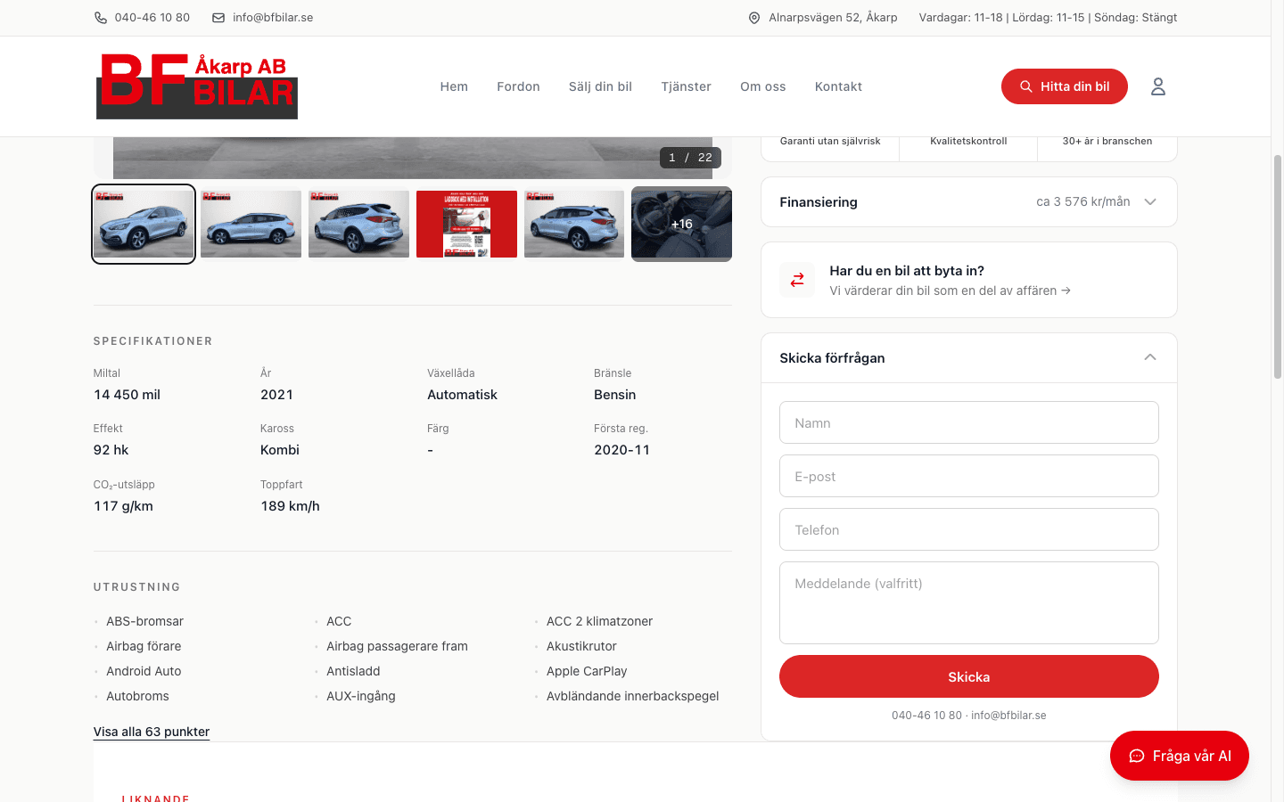 Bildetalj med specifikationer